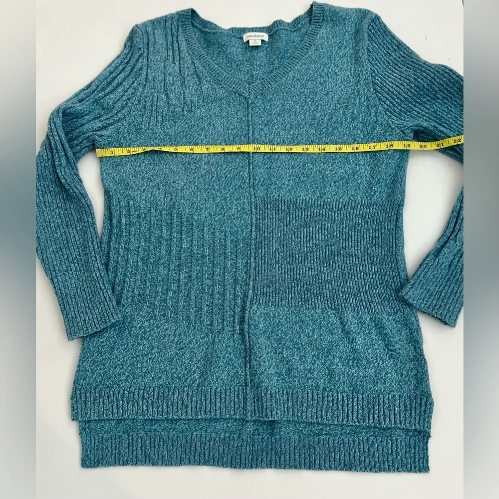 Sundance Turquoise Blue Sweater Women Medium M Cotton Silk V Neck Ribbed Soft